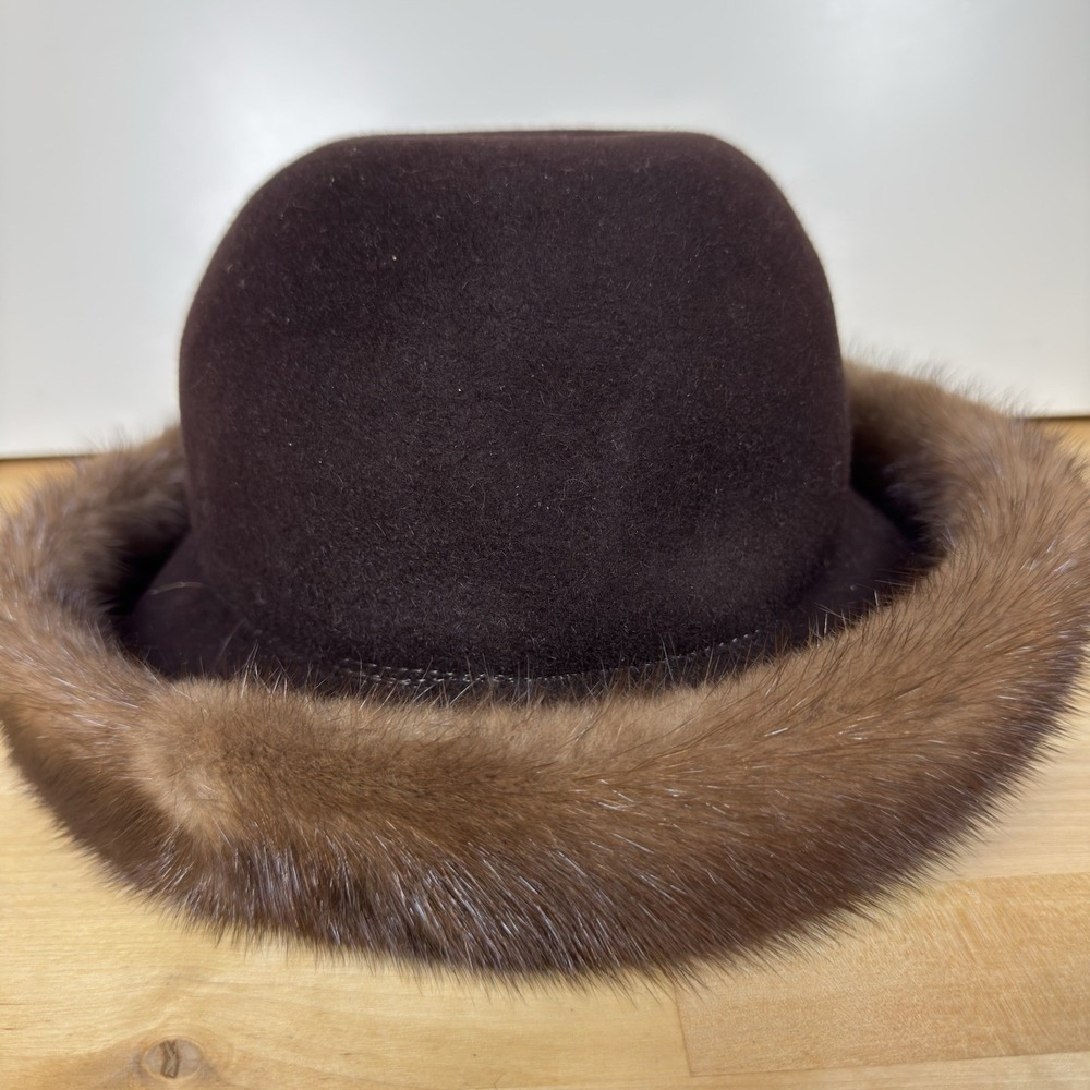1960s NWT Kates Canada Natural Demi Buff Mink Fur Bowler Derby Hat - Union Made - Picture 5 of 16